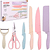 Kit Conjunto de Facas Coloridas 6 peças Aço Inox Com tesoura e descascador