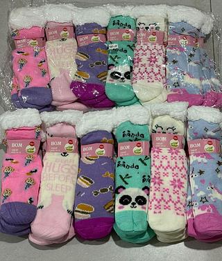 Meias Térmicas Grossa De Lã Estampas Fofas Forrada Feminina Sola Antiderrapante (Tamanho 10-12)