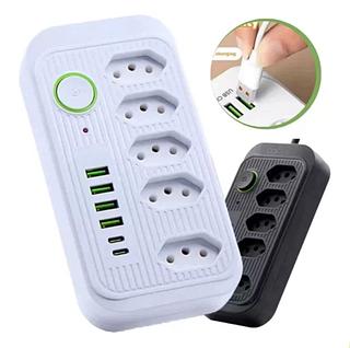 Filtro de linha com 7 tomadas extensão elétrica 1 universal 4 USB bivolt 10A 110v 220v Cabo de 2 Metros