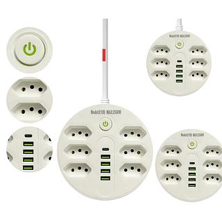 régua de filtro de linha 6 tomadas + 4 USB + 1 USB-C C/ 2 Metros redonda