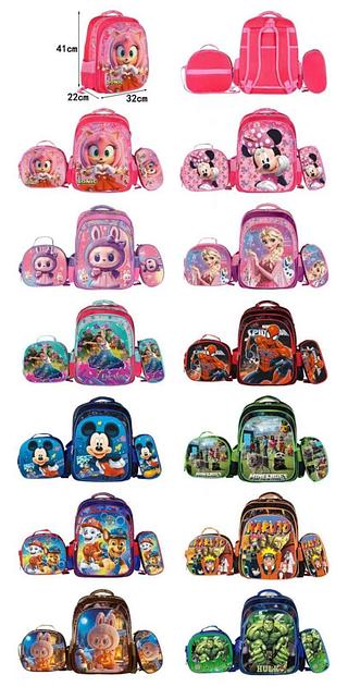 Kit mochila GRANDE + Lancheira + Estojo Personagens Diversos