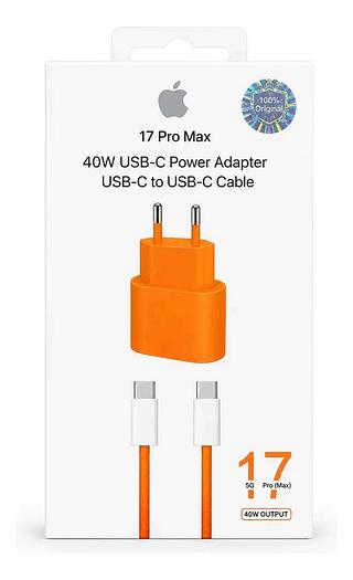 Carregador 40W USBC-C 15/16/17 PRO MAX Design Laranja Premium
