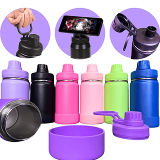 Garrafa térmica 350ml c/ base emborracha e suporte para celular
