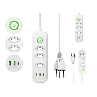 régua filtro de linha 3 tomadas + 2 USB + 1 USB-C cabo c/ 2 metros retangular