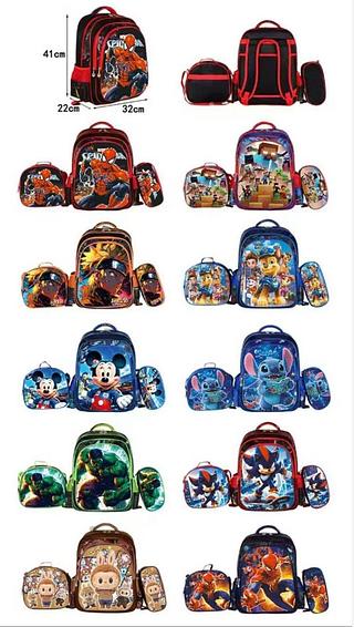 Kit mochila GRANDE + Lancheira + Estojo Personagens Diversos 2